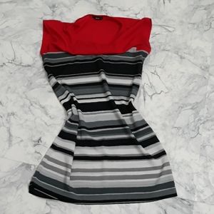 Striking color block cap sleeve w/ stripes, sheer